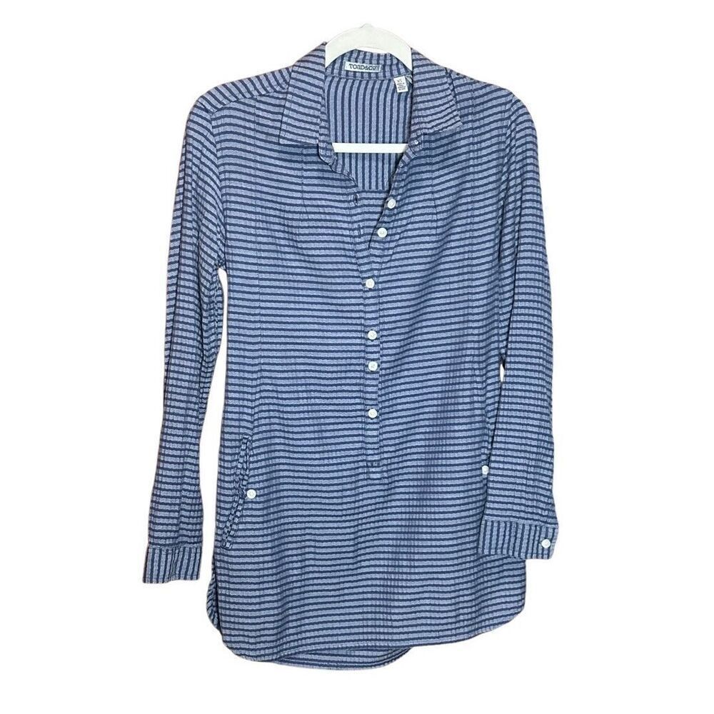Toad & Co Mixologist Tunic Top Striped Organic Cotton Size Sz XS lagenlook minim